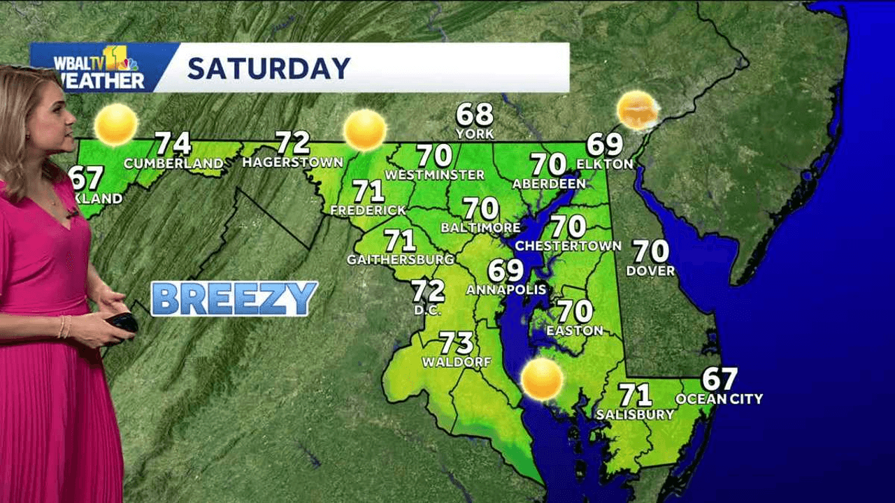 Sunny but cooler on Saturday in the Baltimore area